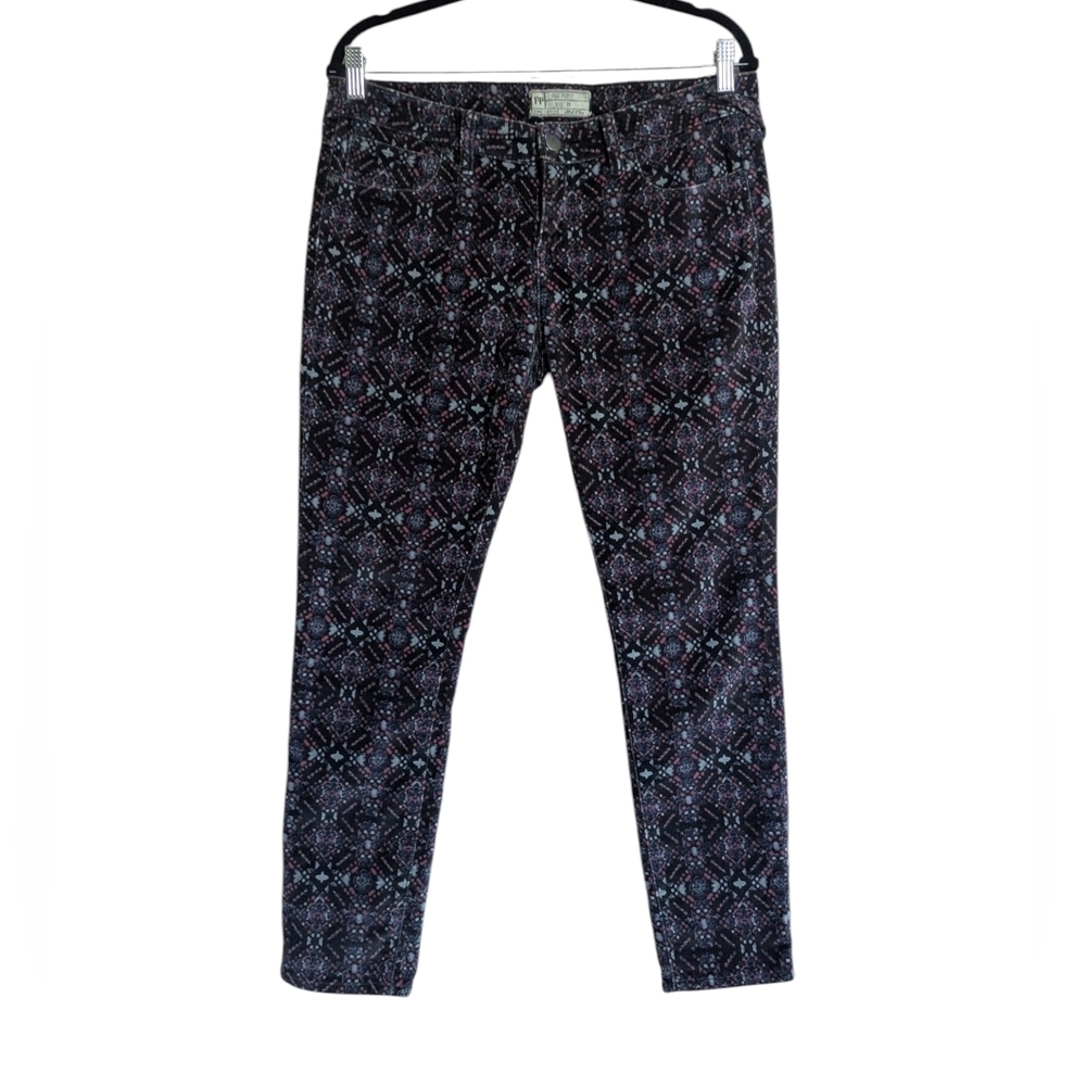 Free People Size 29 Floral Velvet Skinny Slim Ankle Pants Gray Purple Undertone